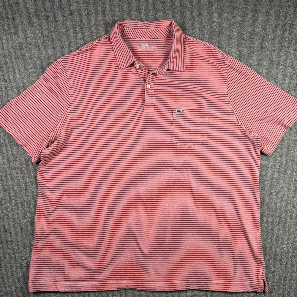 Vineyard Vines Polo Shirt Mens XL Pink Striped Short Sleeve Cotton Pocket Logo